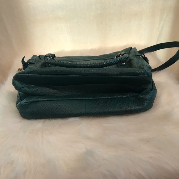 Teal green Elliot Lucca envelope bag /wood accent - Picture 6 of 8